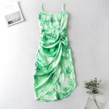 Load image into Gallery viewer, Women Vintage Yellow Tie dye Flower print  Spaghetti Strap Dress