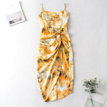Load image into Gallery viewer, Women Vintage Yellow Tie dye Flower print  Spaghetti Strap Dress