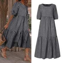 Load image into Gallery viewer, Plaid Printed Loose Pleated Mid-Calf Dresses
