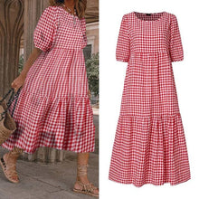 Load image into Gallery viewer, Plaid Printed Loose Pleated Mid-Calf Dresses