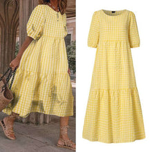 Load image into Gallery viewer, Plaid Printed Loose Pleated Mid-Calf Dresses