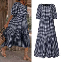 Load image into Gallery viewer, Plaid Printed Loose Pleated Mid-Calf Dresses