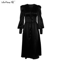 Load image into Gallery viewer, Puff Sleeve Satin Pleated Dress