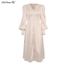 Load image into Gallery viewer, Puff Sleeve Satin Pleated Dress
