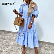 Load image into Gallery viewer, Turn-down Collar Button Dress
