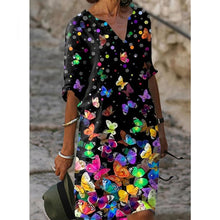 Load image into Gallery viewer, Half Sleeved V Neck Printed Loose Dress