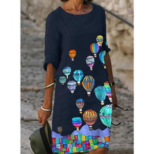 Half Sleeved V Neck Printed Loose Dress