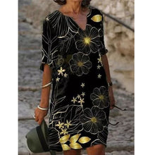 Load image into Gallery viewer, Half Sleeved V Neck Printed Loose Dress