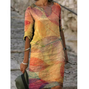 Half Sleeved V Neck Printed Loose Dress