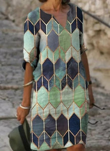 Half Sleeved V Neck Printed Loose Dress