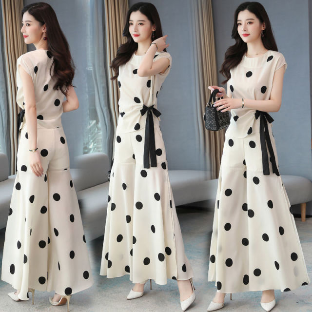 Chiffon Wide Leg Pants Skirt Suit