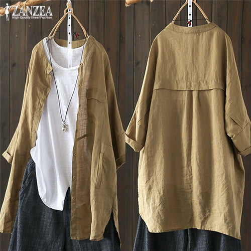 Cotton Tunic Casual Long Sleeve Shirt Button Cardigans