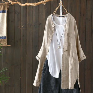 Cotton Tunic Casual Long Sleeve Shirt Button Cardigans