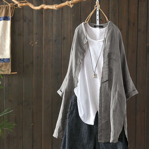 Cotton Tunic Casual Long Sleeve Shirt Button Cardigans