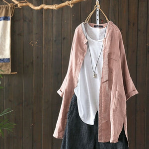 Cotton Tunic Casual Long Sleeve Shirt Button Cardigans
