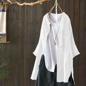 Cotton Tunic Casual Long Sleeve Shirt Button Cardigans
