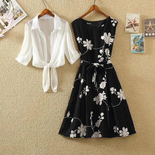 Chiffon dress with blouse two-piece suit