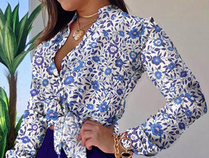 Floral Printed Tie Knot Top Blouse