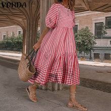 Load image into Gallery viewer, Plaid Printed Loose Pleated Mid-Calf Dresses