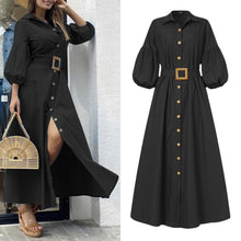 Load image into Gallery viewer, Puff Sleeve Lapel Collar Dress