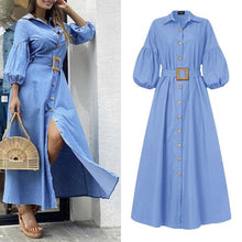 Load image into Gallery viewer, Puff Sleeve Lapel Collar Dress