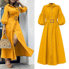 Load image into Gallery viewer, Puff Sleeve Lapel Collar Dress