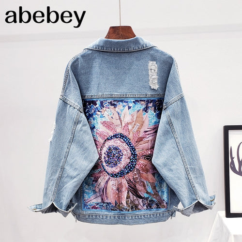 Denim Print Women's Jacket Coat