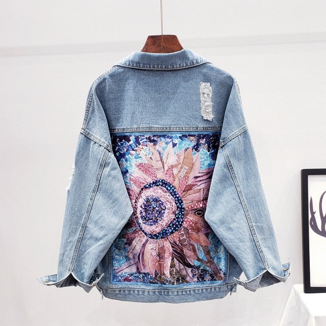 Denim Print Women's Jacket Coat