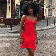 Load image into Gallery viewer, V Neck Ruffles Strap Sexy Bodycon Dress