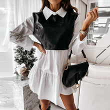 Load image into Gallery viewer, Plaid Long Sleeve PU Leather Patchwork Shirt Dress