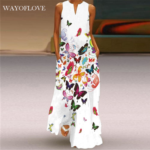 Butterfly Printed Long Dresses