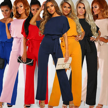 Load image into Gallery viewer, Short Sleeve Elegant jumpsuit Long wide leg Pants High waist