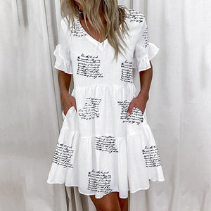 Casual Ruffles Loose V-Neck Dress