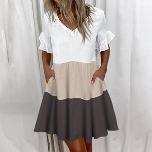 Casual Ruffles Loose V-Neck Dress