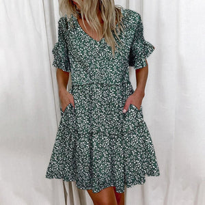 Casual Ruffles Loose V-Neck Dress