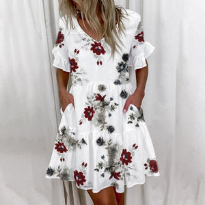 Casual Ruffles Loose V-Neck Dress