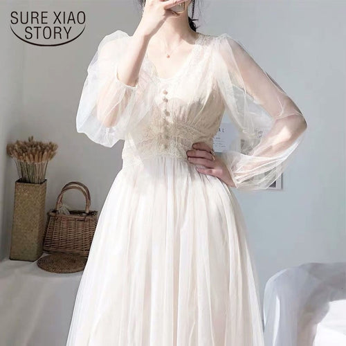 Elegant A-Line Solid Puff Sleeve Dress