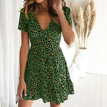 Load image into Gallery viewer, Leopard Print Sexy Ruffles Short Sleeve Dress