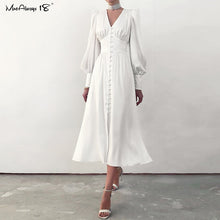 Load image into Gallery viewer, Puff Sleeve Satin Pleated Dress