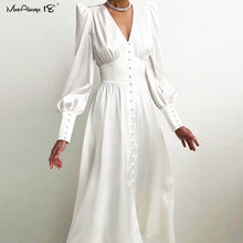 Load image into Gallery viewer, Puff Sleeve Satin Pleated Dress