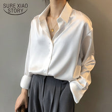 Load image into Gallery viewer, Satin Silk Shirt Vintage Blouse Women