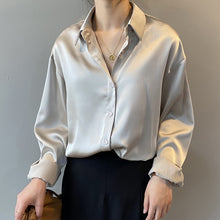 Load image into Gallery viewer, Satin Silk Shirt Vintage Blouse Women