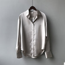 Load image into Gallery viewer, Satin Silk Shirt Vintage Blouse Women