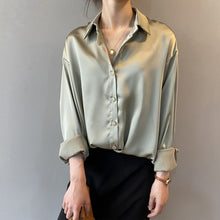 Load image into Gallery viewer, Satin Silk Shirt Vintage Blouse Women