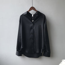 Load image into Gallery viewer, Satin Silk Shirt Vintage Blouse Women