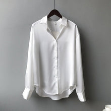 Load image into Gallery viewer, Satin Silk Shirt Vintage Blouse Women