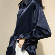 Load image into Gallery viewer, Satin Silk Shirt Vintage Blouse Women
