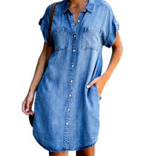 Load image into Gallery viewer, Pockets Single-breasted Irregular Hem Knee-length Loose Dress