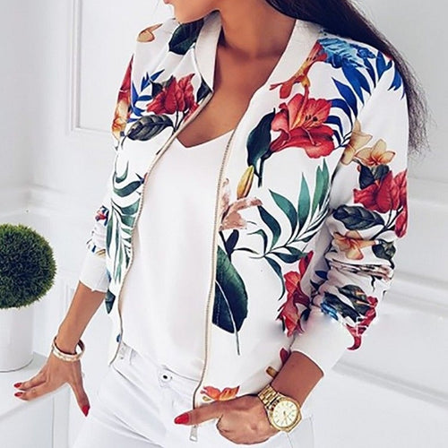 Floral  Zipper Print Bomber Jacket