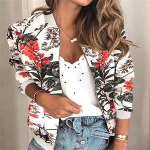 Floral  Zipper Print Bomber Jacket